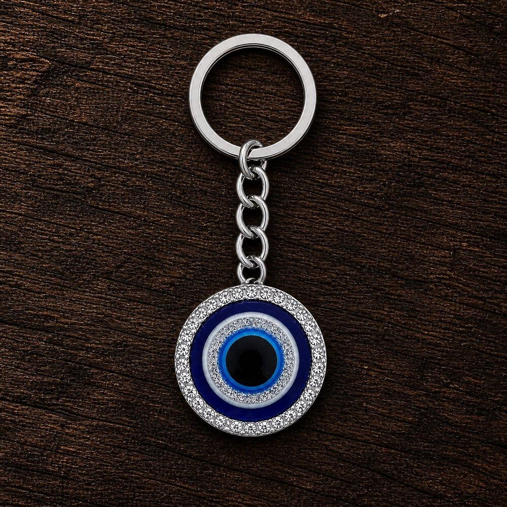 Evil Eye Keychain Silver Boho Rhinestone Charm Protection Lucky Gift